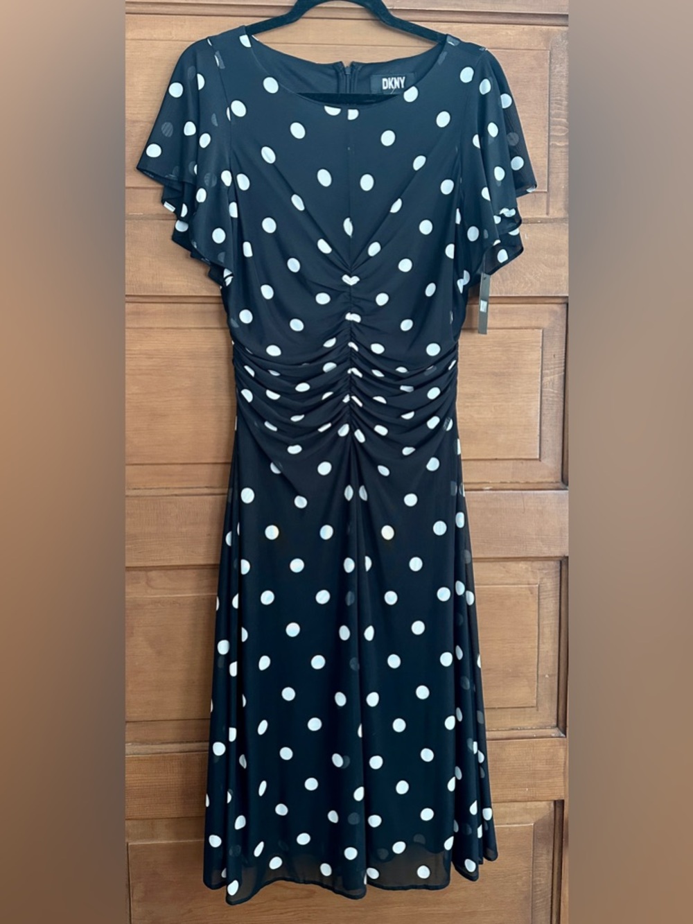 DKNY Black and White Polka Dot Midi Dress!  NWT, Sz 8!  Zipper back NEW!!